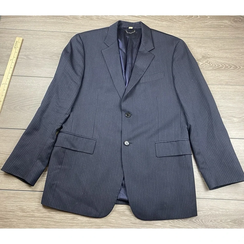 Burberry London Men's Striped 100% Wool Suit Jacket Navy Size 52 R‎